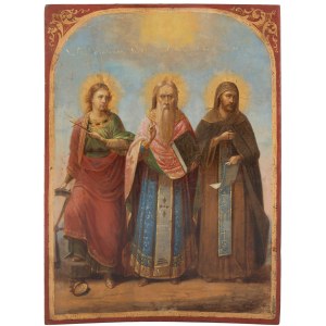 Ikona - svätá Katarína Alexandrijská, svätí Cyril a Metod, Balkán, 1872.