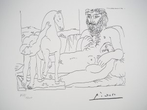 Pablo Picasso(1881-1973),Rzeźbiarz i jego model z wyrzeźbioną postacią przedstawiającą tresera koni