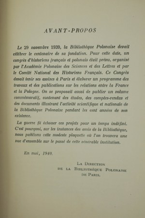 GAŁĘZOWSKA Irene - Bibliotheque Polonaise de Paris 1839-1939 , Paris 1946, [KI].