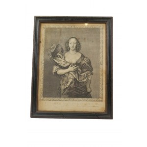 [XVII wiek] Grafika przedstawiająca: hrabina Elisabeth Castlehaven według Anhtony van Dyck [1599-1641], wykonał Pierre Lombardi [1613-1682] czas powstania ok. 1660 roku