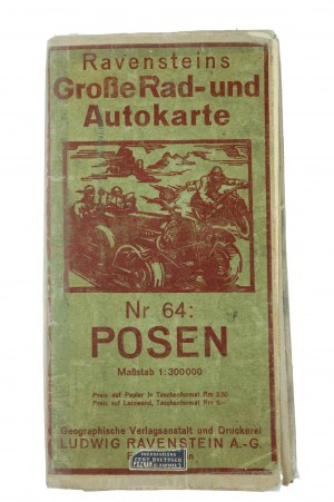 Bicycle and car map of Poznań and surroundings / Ravensteins Grosse Rad- und Autokarte Nr. 64 POSEN , scale 1: 300.000