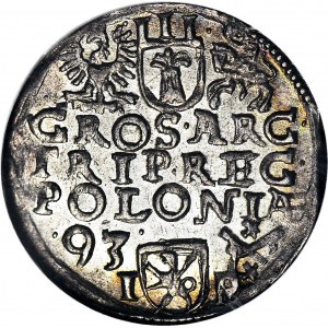 Zygmunt III Waza, Trojak 1593, Poznań, rzadki portret w MS, wspaniały