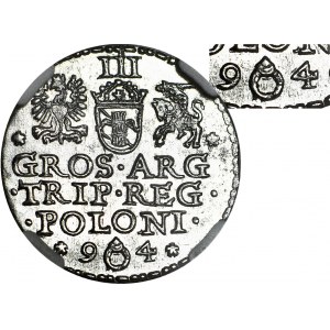RR-, Zygmunt III Waza, Trojak 1594 Malbork, pierścień rozdziela datę, nienotowane z kropka po G