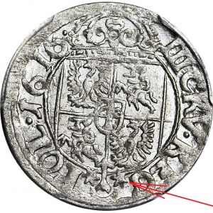 RR-, Zygmunt III, Trzykrucierzówka 1616 Kraków, herb Sas, T.14mk., R4