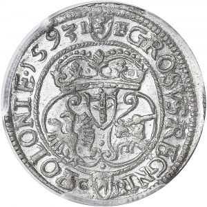 R-, Zygmunt III Waza, Grosz 1593 Olkusz, R5, piękny