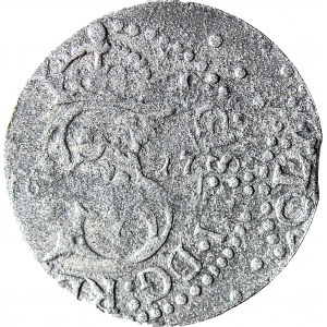 RRR-, Zygmunt III Waza, Szeląg 1617, Wilno, pełna data, tarcze wygięte LITVAN
