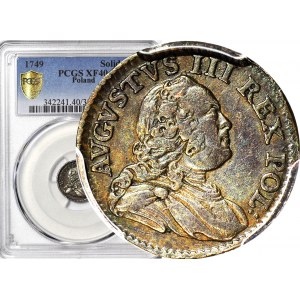 RR-, August III, Szeląg 1749, PCGS XF40 PRÓBNY