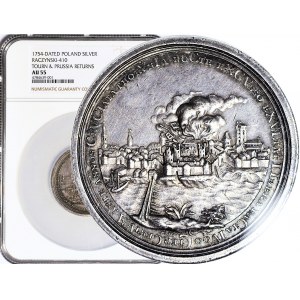 R-, August III Sas, Medal powrót Torunia i Prus do Polski 1754 r, srebro 51m, rzadki