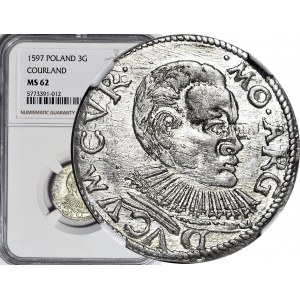 R-, Kurlandia, Fryderyk Kettler, Trojak 1597, Mitawa, R3
