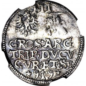 R-, Kurlandia, Wilhelm Kettler, Trojak 1599, Mitawa, data pod legendami rozdzielona strzałą, R5