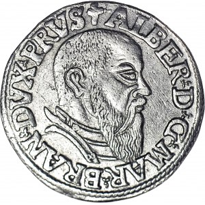 Lenne Prusy Książęce, Albrecht Hohenzollern, Trojak 1544, Królewiec, broda szeroka, R2