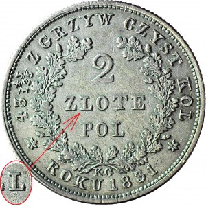 RR-, Powstanie Listopadowe, 2 złote 1831, błąd ZLOTE, b.rzadki, Berez. 35 zł., Bitkin R2