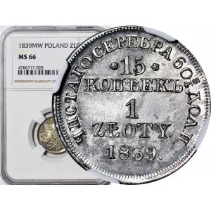 Królestwo Polskie, 1 złoty = 15 kopiejek 1839MW, Warszawa, WYŚMIENITE
