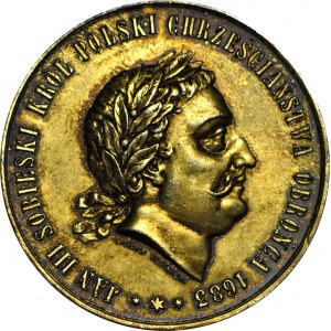 RR-, Jan III Sobieski, medal 1883, 200-lecie Odsieczy Wiedeńskiej 38mm, srebro złocone