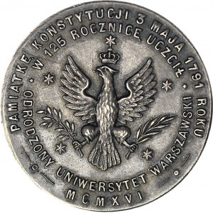 RRR-, Medal 1916, Pamiątka Konstytucji 3 Maja, w 125-r uczcił Uniwersytet Warszawski, srebro