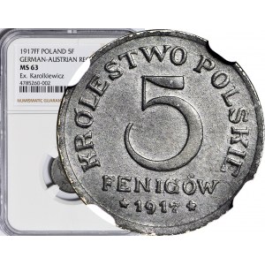 Królestwo Polskie, 5 fenigów 1917 FF, mennicze, Z KOLEKCJI KAROLKIEWICZA