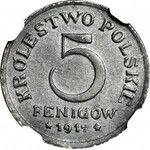 Królestwo Polskie, 5 fenigów 1917 FF, mennicze, Z KOLEKCJI KAROLKIEWICZA