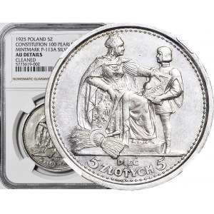 RR-, 5 złotych 1925, Konstytucja, 100 perełek, piękna