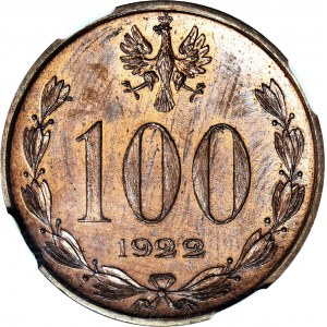 RR-, 100 marek 1922, Piłsudski, PRÓBA, nakł. 60szt., MIEDŹ
