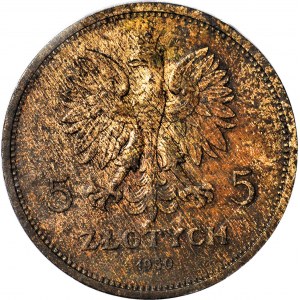 RRR-, 5 złotych 1930 Sztandar głęboki, PRÓBA BRĄZ, nakład 20szt.