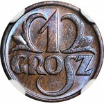 1 grosz 1932, menniczy, kolor BN