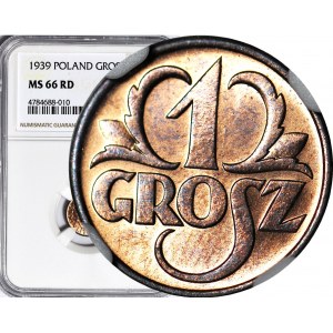 1 grosz 1939, menniczy, kolor RD