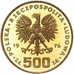 Zestaw dwóch monet złotych: 500 złotych Pułaski 1976 i 500 złotych Kościuszko 1976