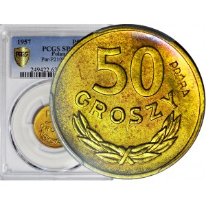 RR-, 50 groszy 1957, PRÓBA, MOSIĄDZ, nakład 100szt., rzadkość, c.a.