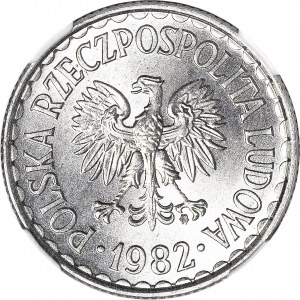 RR-, 1 złoty 1982 wąska data, BEZ WYKRUSZENIA PRZY 1, b. rzadkie