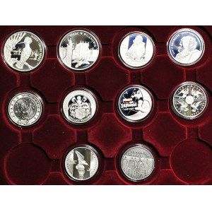 10 sztuk, kompletny rocznik lustrzanek 10 i 20 złotych 2000