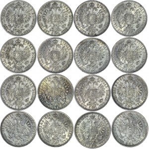 Austria, Franciszek Józef, Zestaw szesnastu monet srebrnych 1 floren