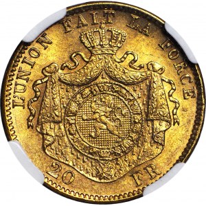 Belgia, Leopold II Koburg, 20 franków 1878, mennicze