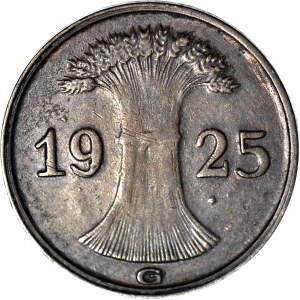 RR-, Niemcy, 1 fenig 1925G, DESTRUKT - dwa rewersy