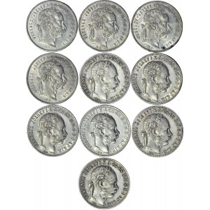 Węgry, Franciszek Józef, Zestaw dziesięciu monet srebrnych 1 forint