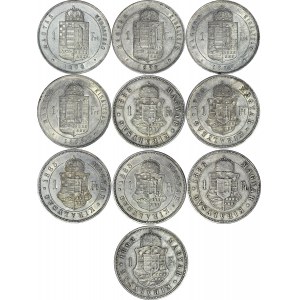 Węgry, Franciszek Józef, Zestaw dziesięciu monet srebrnych 1 forint