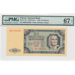 20 złotych 1948, ser. HM, papier PLASTYFIKOWANY