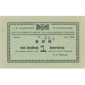 Galicja, Żydaczów - C. K. Starostwo, Akcja pomocy państw dla niezamożnej ludności, 1 korona 02.1918