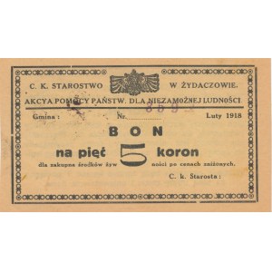 Galicja, Żydaczów - C. K. Starostwo, Akcja pomocy państw dla niezamożnej ludności, 5 koron 02.1918