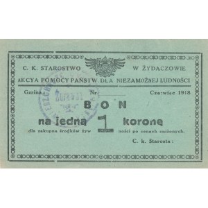Galicja, Żydaczów - C. K. Starostwo, Akcja pomocy państw dla niezamożnej ludności, 1 korona 06.1918