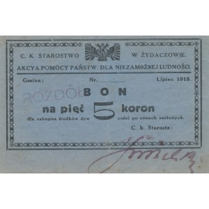 Galicja, Żydaczów - C. K. Starostwo, Akcja pomocy państw dla niezamożnej ludności, 5 koron 07.1918