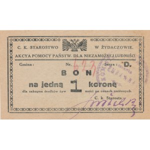 Galicja, Żydaczów - C. K. Starostwo, Akcja pomocy państw dla niezamożnej ludności, 1 korona, bez daty