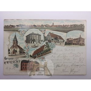 Krzeszyce u Sulęcina, litografie, pivovar, kostel, 1901