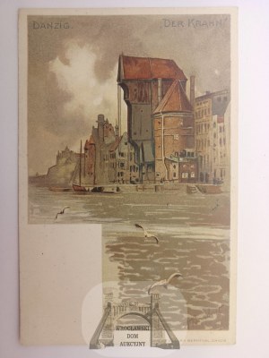 Gdansk, Danzig, Crane, painting, Bendrat, ca. 1900.