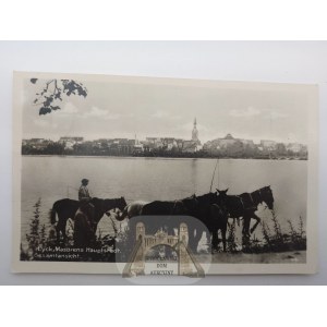 Elk, Lyck, lake, panorama, watering horses, 1944