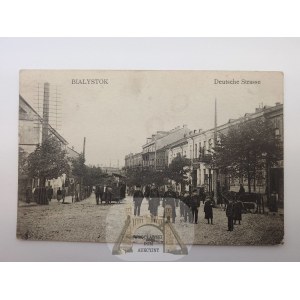 Białystok, Deutsche Strasse, tramwaj, dzieci, ok. 1915