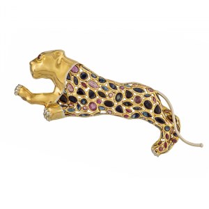 Brosche in Form eines Panthers, 2. Hälfte des 20. Jahrhunderts.