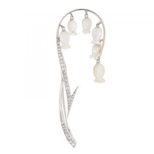 Brooch in the form of a sprig of lily of the valley, 1950s-60s.