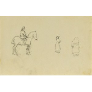 Józef PIENIĄŻEK (1888-1953), Loose sketches: a rider on a horse, two female figures