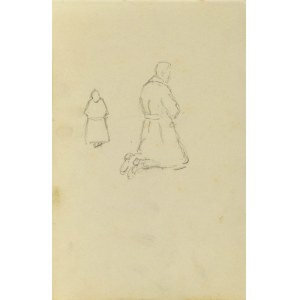 Józef PIENIĄŻEK (1888-1953), Luźne szkice: postać wiejskiej kobiety oraz postać klęczącego mężczyzny