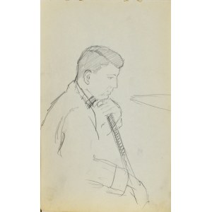Stanisław ŻURAWSKI (1889-1976), Skizze eines sitzenden Mannes, der sich auf einen Spazierstock stützt